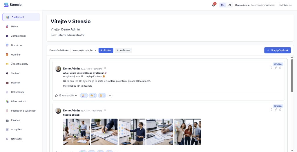Dashboard ve Steesio - přehled pro každodenní provoz